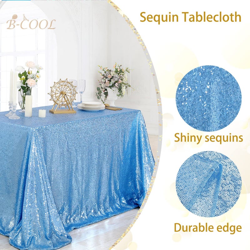 B.Cool B-COOL Sequin Tablecloths Rectangular Table Overlays Baby Blue Spring Decorations Sparkly Cloth for Reception Baby Shower Tablecloth 90x156inch - Image 4